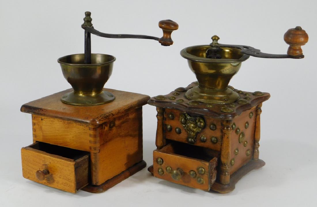 2PC Wood & Brass Table Top Coffee Mill Grinders (1 of 4)