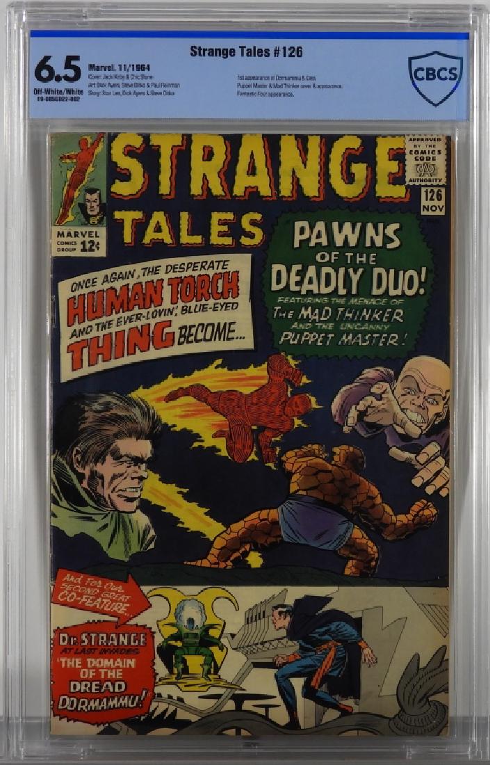 Marvel Comics Strange Tales #126 CBCS 6.5: United States,1964 Marvel Comics Strange Tales issue 126 from November, 1964. The book featured the first appearance of Dormammu and Clea. CBCS 6.5 w/ Off-White/White 13" x 8 1/4"