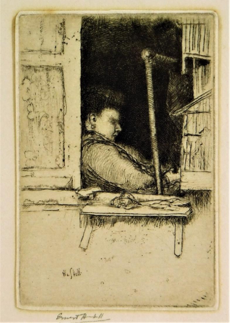 Ernest Haskell Miniature Window Scene Etching: Ernest Haskell,New York, Maine, France,1876-1925 Depicting a Victorian woman in profile seated near a window.,Etching on paper,Image size 3" x 2",Frame 12" x 8 1/2" Pencil signed "Ernest Haskell" belo