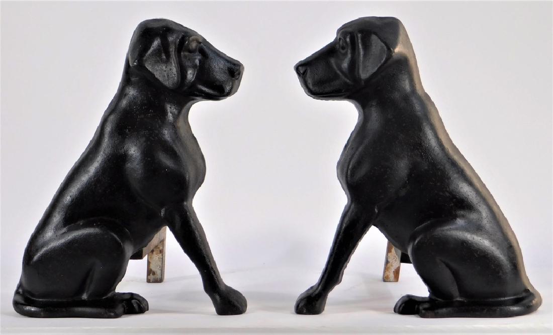 PR Liberty Foy Black Labrador Fire Dog Andirons: Missouri,Early 20th Century Finely cast, seated in opposing direction. Iron,13 1/2" tall, Each marked "Liberty Foy St. Louis MO" on back. From the collection of a Newport, Rhode Island lady.