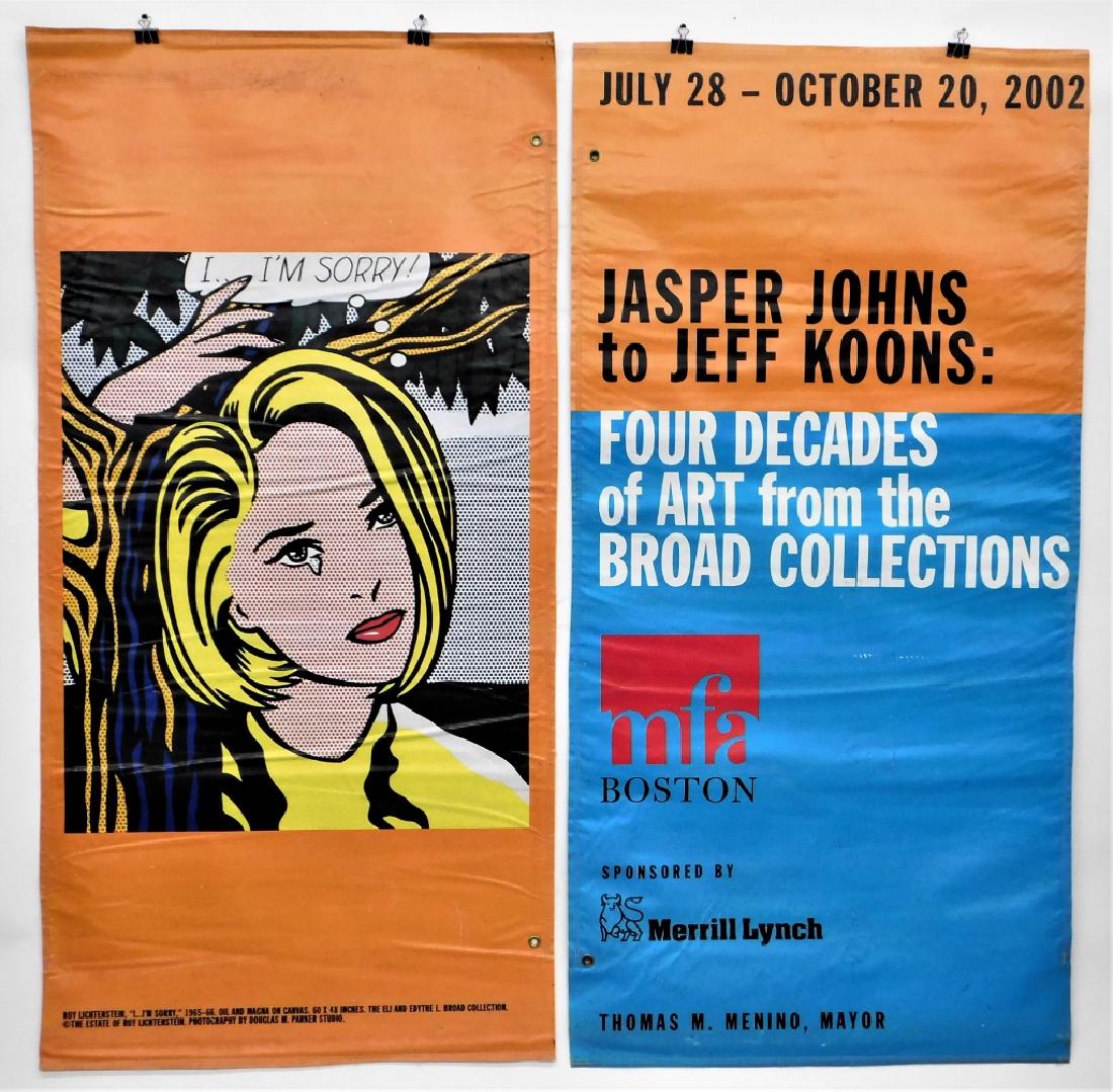 2 MFA Boston Broad Collections Exhibition Posters: Boston, Massachusetts,2002 Two street lamp posters for the Boston Museum of Fine Arts exhibition "Jasper Johns to Jeff Koons: Four Decades of Art from the Broad Collections". Each decorated on verso,