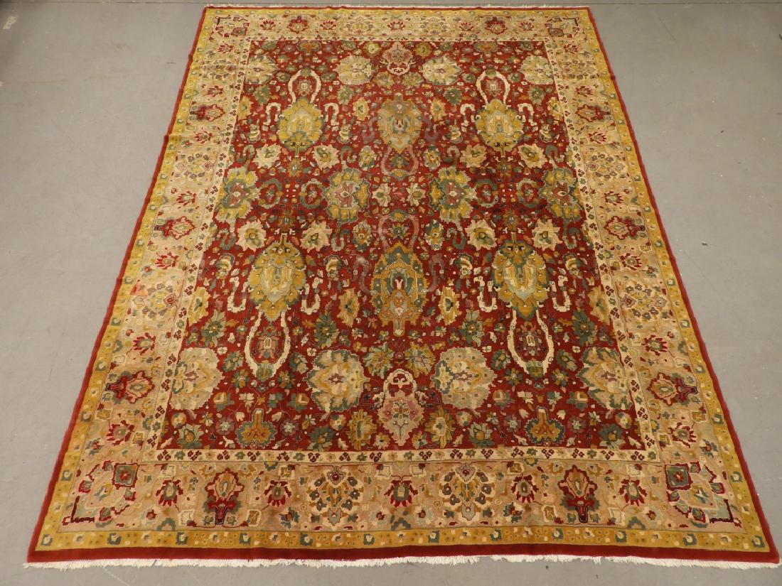 European Agra Carpet Wool Room Size Carpet Rug: European,Circa 1920 Allover red floral field with multi colored floral borders. Wool,12' 8" x 9' 8", From a Cape Cod, Massachusetts estate.
