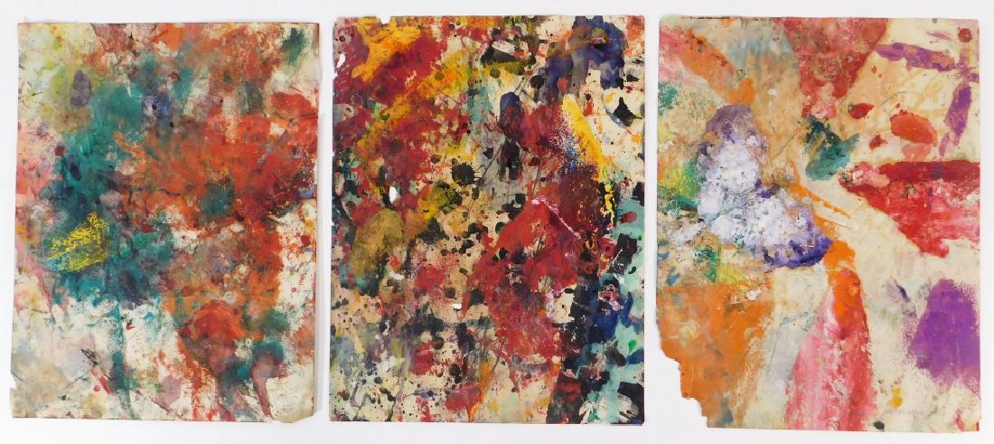 3 Taro Yamamoto Abstract Expressionist WC Painting: Taro Yamamoto California, New York,1919-1994 Group includes three expressionist compositions, center image with blue, black, red, and gold splatter, right image emulating the form of a butterfly in wh