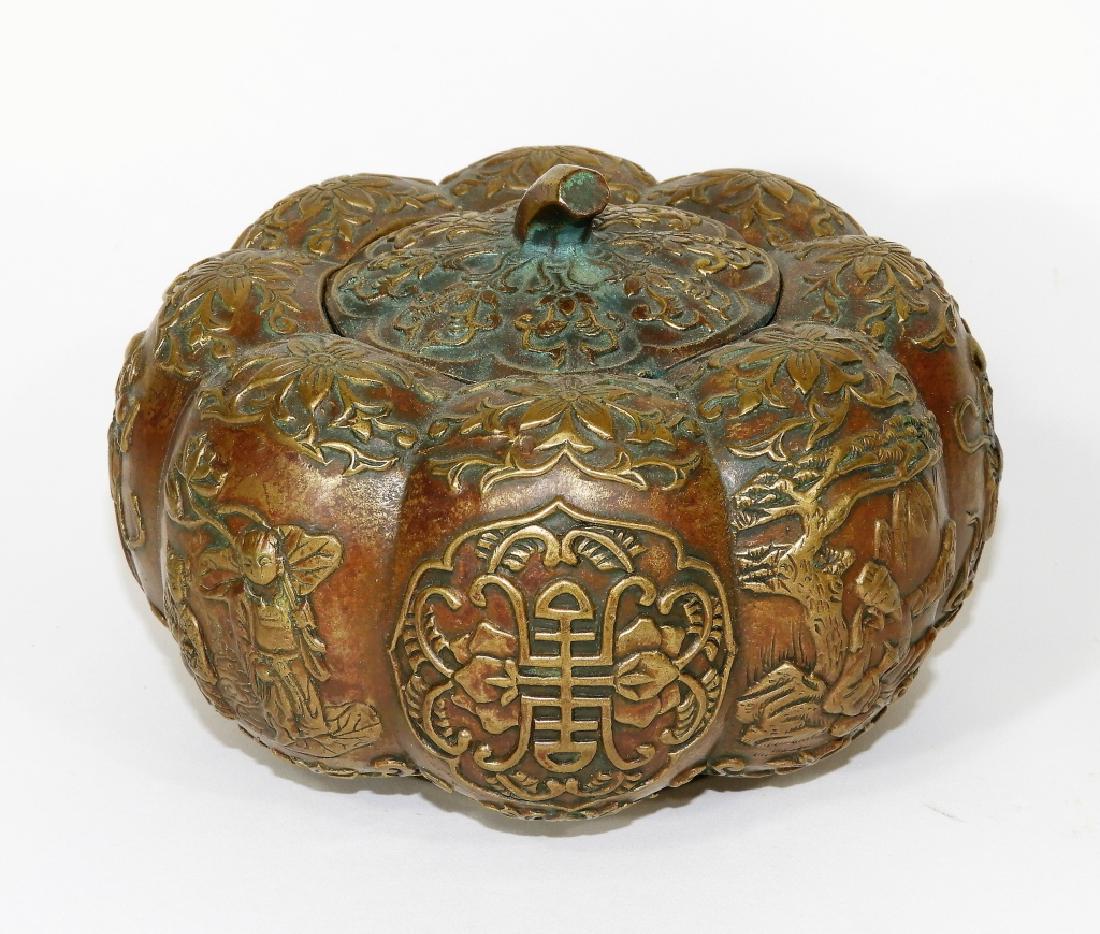 20C. Chinese Gilt Bronze Pumpkin Form Covered Box (1 of 7)