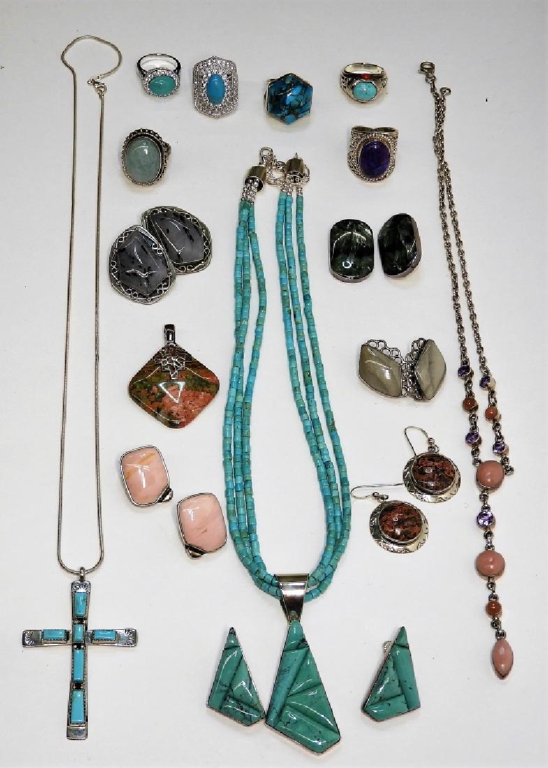 16PC Sterling Silver Turquoise Southwest Jewelry (1 of 7)