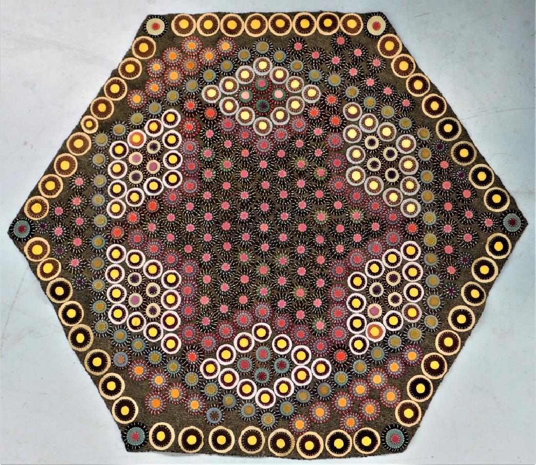 American Folk Art Stumpwork Crazy Quilt Carpet Rug (1 of 4)