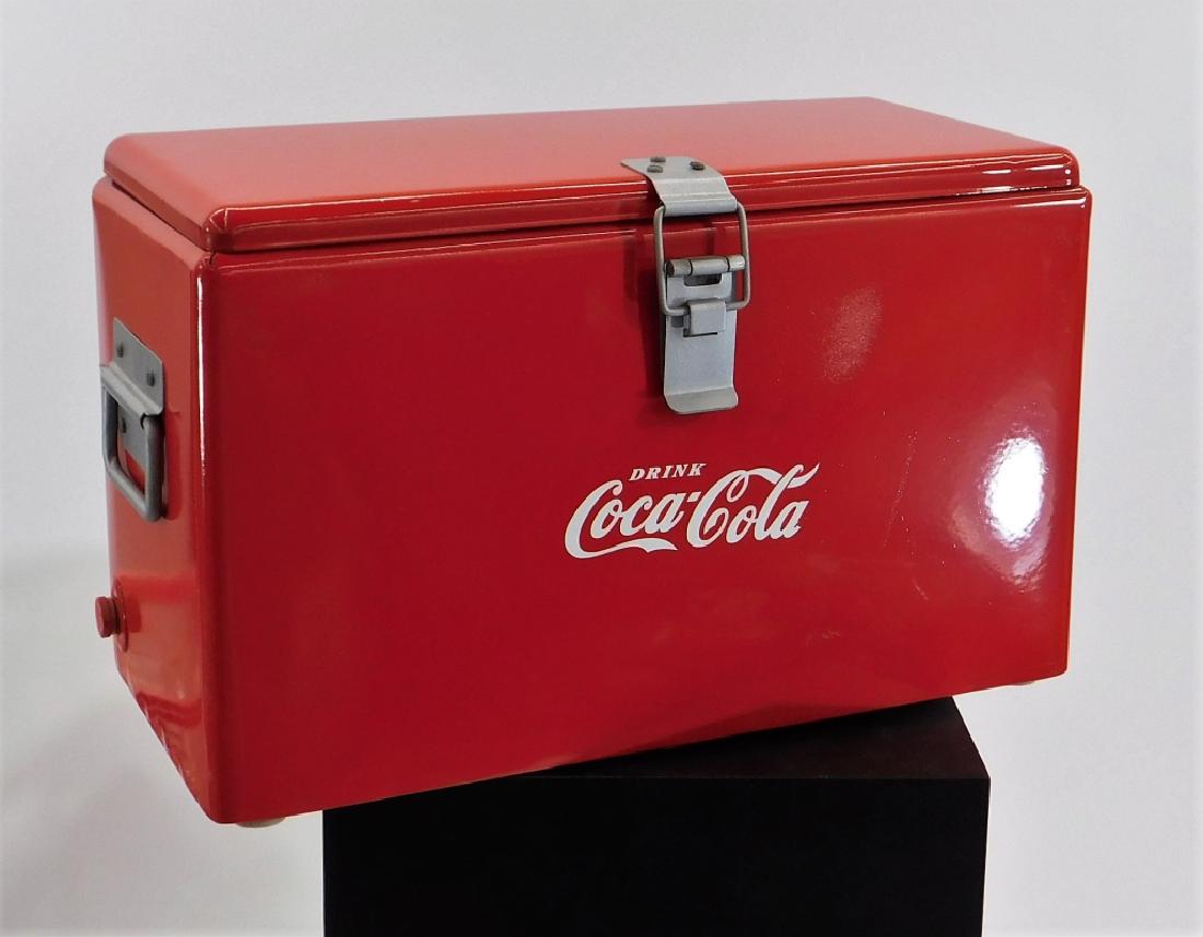 Vintage Drink Coca-Cola Red Advertisement Cooler: United States,20th Century Vintage Drink Coca-Cola red cooler. Metal,19" x 9" x 11 3/4" tall, From the collection of Russell Buteau, Millville, Massachusetts. Life long collector of Coca-Cola and anti