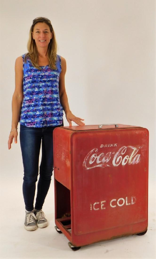 Vintage Drink Coca-Cola Ice Cold Standing Cooler: United States,20th Century Vintage Drink Coca-Cola Ice Cold standing cooler. Metal,35" tall x 25" wide x 17"deep, From the collection of Russell Buteau, Millville, Massachusetts. Life long collector o
