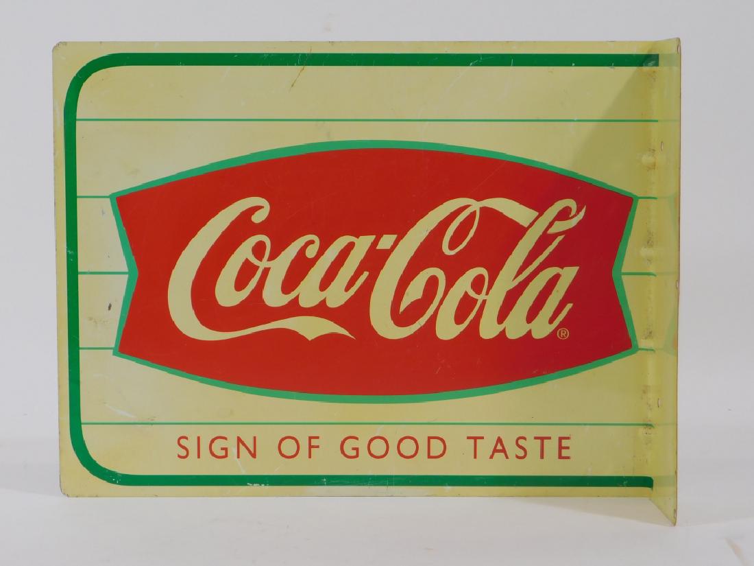 Coca-Cola Fish Tail Advertising Tin Flange Sign: United States,20th Century Original fish tail design flange sign reading "Coca-Cola Sign Of Good Taste". Tin,13" x 10", From the collection of Russell Buteau, Millville, Massachusetts. Life long colle