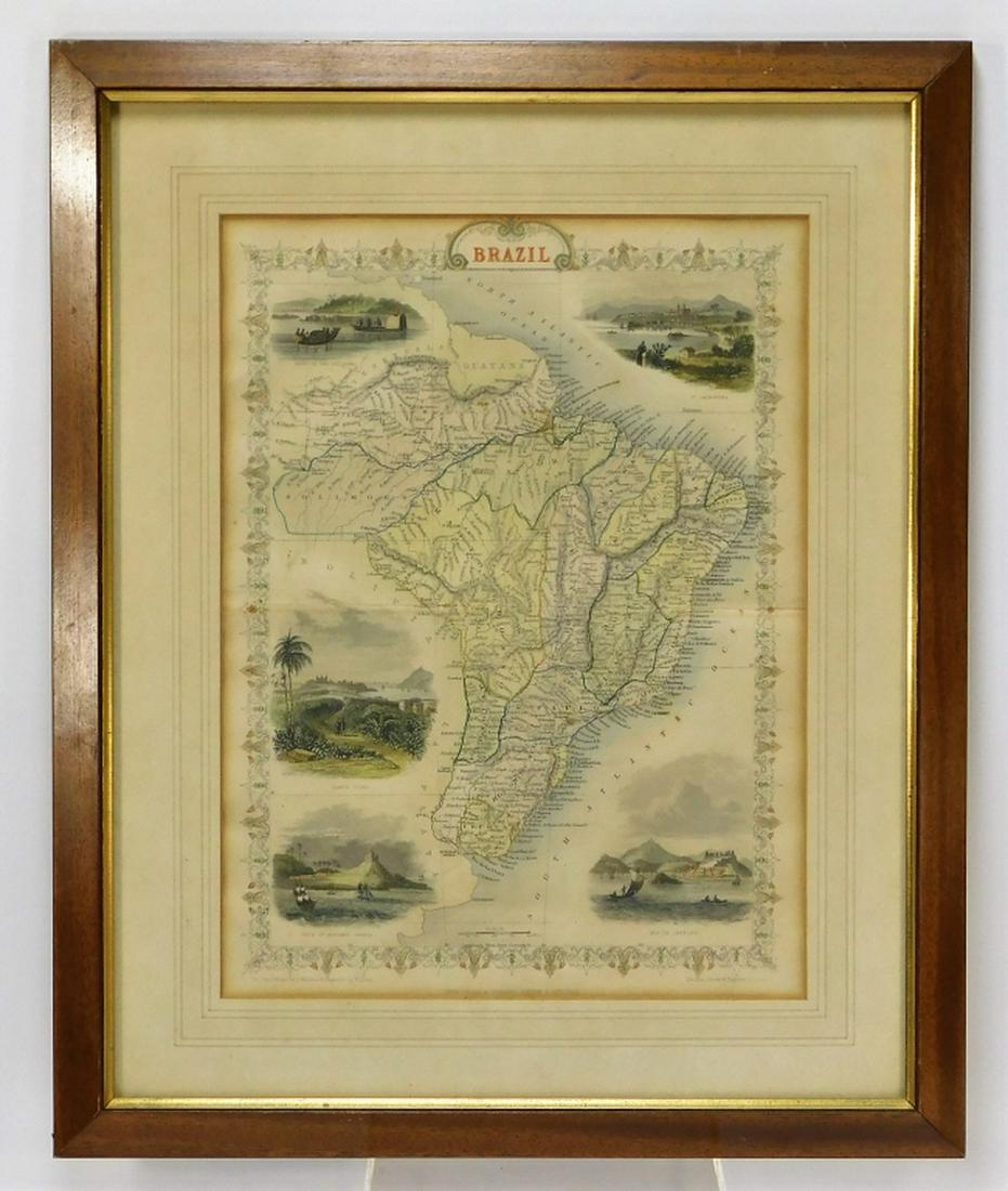 1851 J. Rapkin England Colored Map of Brazil: ,England,Circa 1851 Map of Brazil, circa 1851, printed by John Tallis and Company and decorated with vignettes of Rio De Janeiro, St. Catherine, Monte Video, Cape Antonio Bahia, and boats on the Rio N