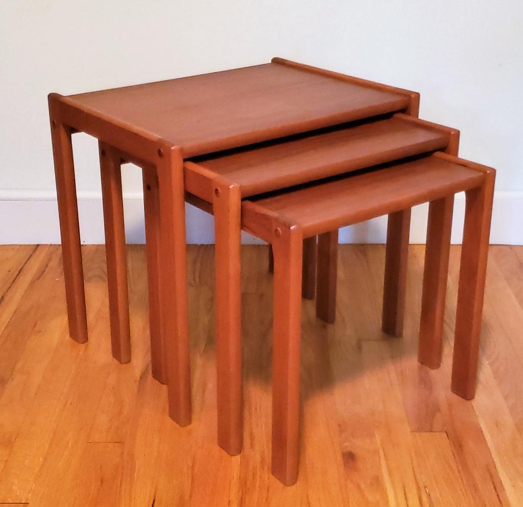 MCM Danish Modern BRDR. Furbo Nesting Tables: Denmark,20th Century Set of three nesting tables with minimalist clean design constructed of either cherry or maple. From the estate of a Cranston, Rhode Island lady. Wood,Largest approx. 18" x 16" x