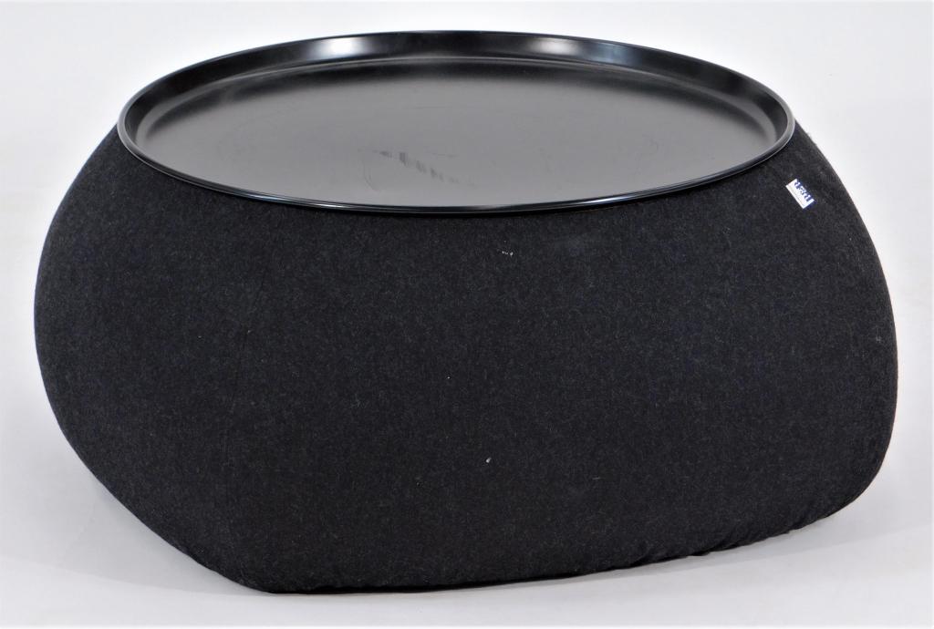 Fat Fat Table by Patricia Urquiola for B&B Italia: Italy,20th Century Round black hard top tray resting over black bean bag ashtray design. Top removes to reveal orange interior storage space. Molded id on bottom. From the collection of a Providence, 