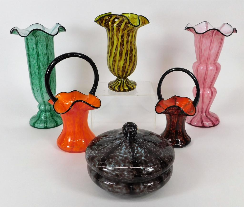 6pc Franz Welz Bohemian Czech Art Glass Vase Group Sep 14 2019