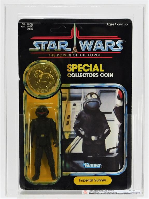 1984 Kenner Star Wars POTF Imperial Gunner CAS 80+: United States,1984 1984 Kenner Star Wars Power of The Force Imperial Gunner, unpunched. CAS 80+ Y(C:85, B:80, F:85) Serial no. 10163938 CAS case 9 3/4" x 7" x 1 1/2",
