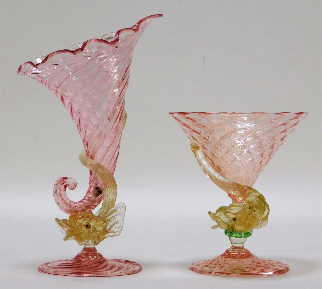 2PC Italian Venetian Dolphin Aventurine Art Glass (1 of 6)