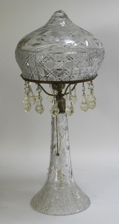 Antique American Cut Glass Floral Prism Table Lamp (1 of 6)