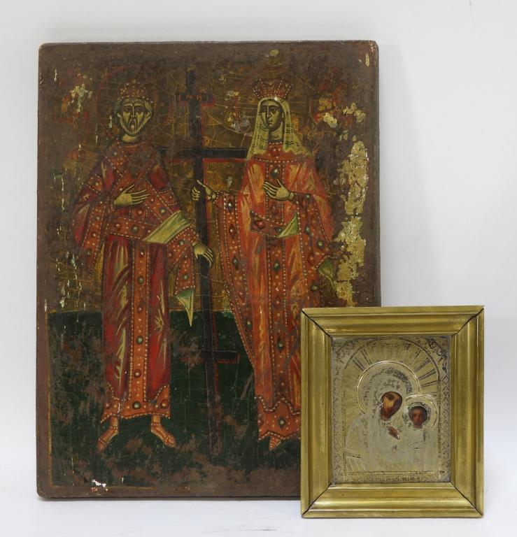 2PC Early Russian Greek Religious Christian Icons (1 of 7)