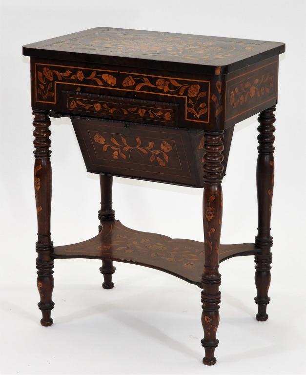 Dutch Marquetry Floral Inlay Sewing Work Stand (1 of 9)