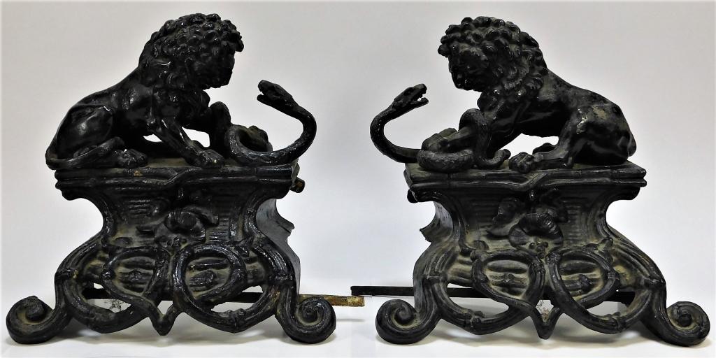 19C French Iron Lion & Serpent Fireplace Chenets (1 of 8)