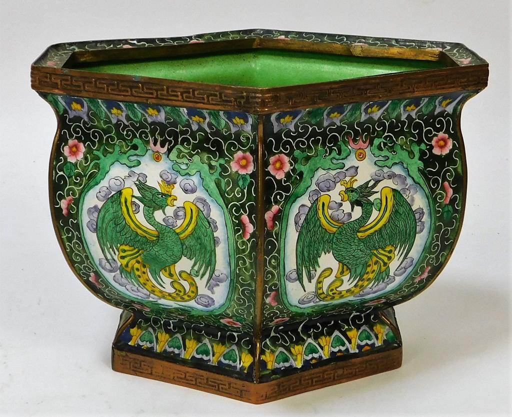 Chinese Enameled Copper Floral Crane Phoenix Vase (1 of 6)