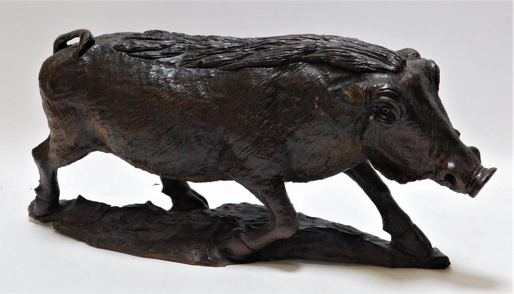 German Black Forest Carved Wood Boar Sculpture (1 of 10)