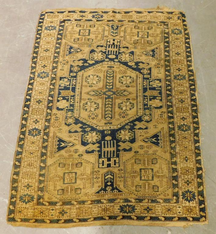 Chinese Blue Cream Floral Geometric Carpet Rug (1 of 7)