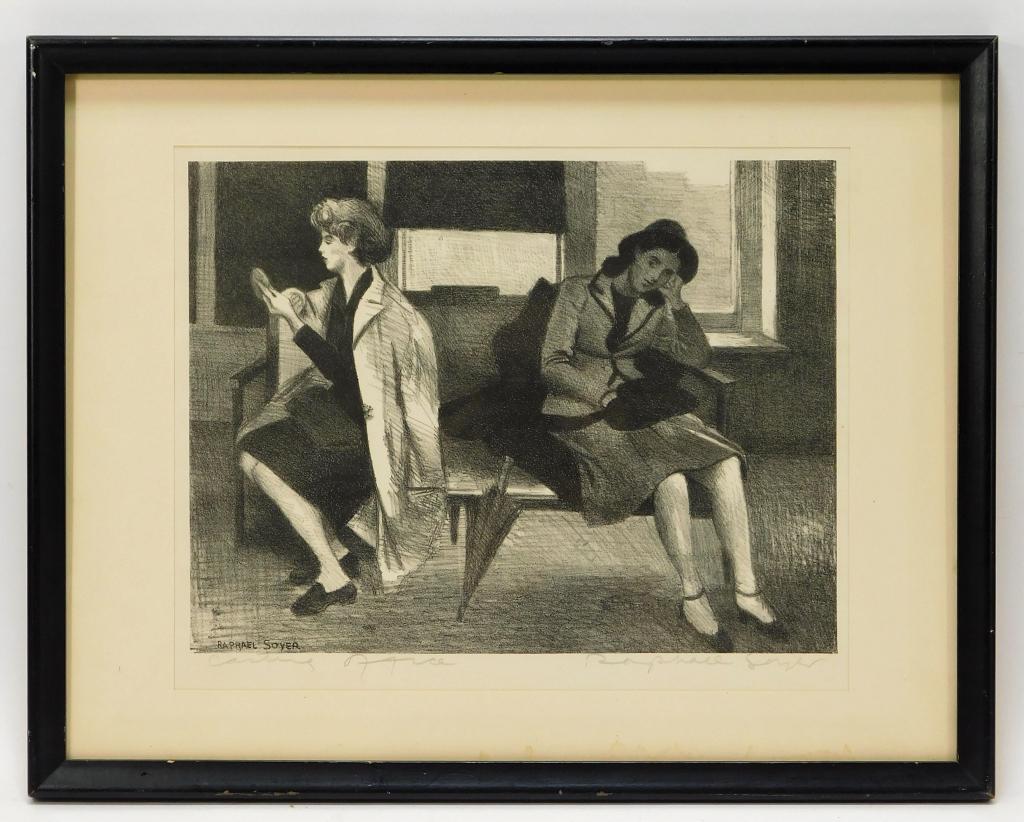 Raphael Soyer Portrait of Two Women Etching: Raphael Soyer New York,1899-1987 Casting Office Etching on paper,Impression area 9 1/2" x 12 3/4",Frame 15" x 19" Signed "Raphael Soyer" in image left corner and in pencil under image to the right. Fr