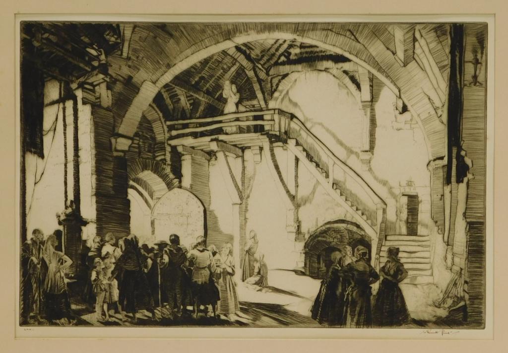 William Russell Flint Village Gathering Etching: William Russell Flint United Kingdom,19th Century A Spanish Christening, 11" x 17 1/4" 1880-1969,Impression area 9 1/4" x 13 1/2", Signed "W. Russell Flint" in ink under right corner of image. From th