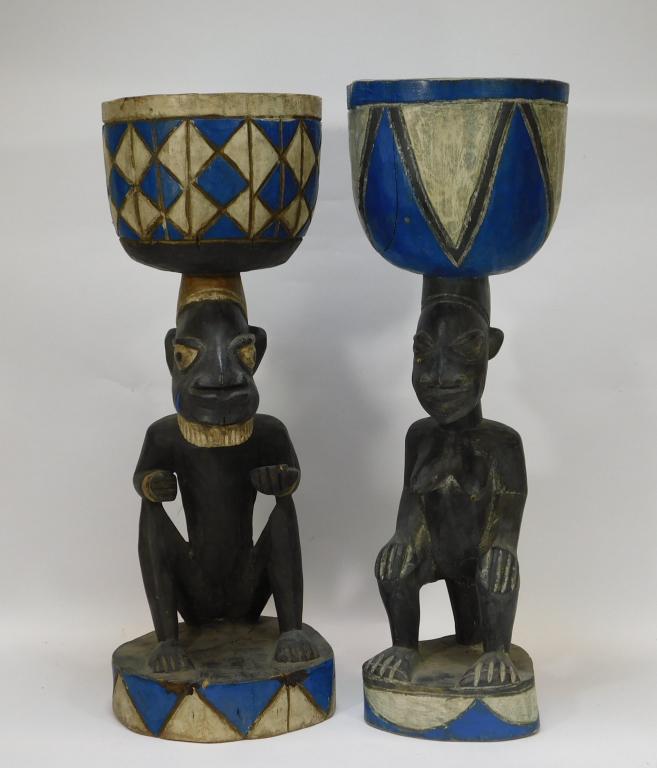 Pr African Carved Wood Figural Statues