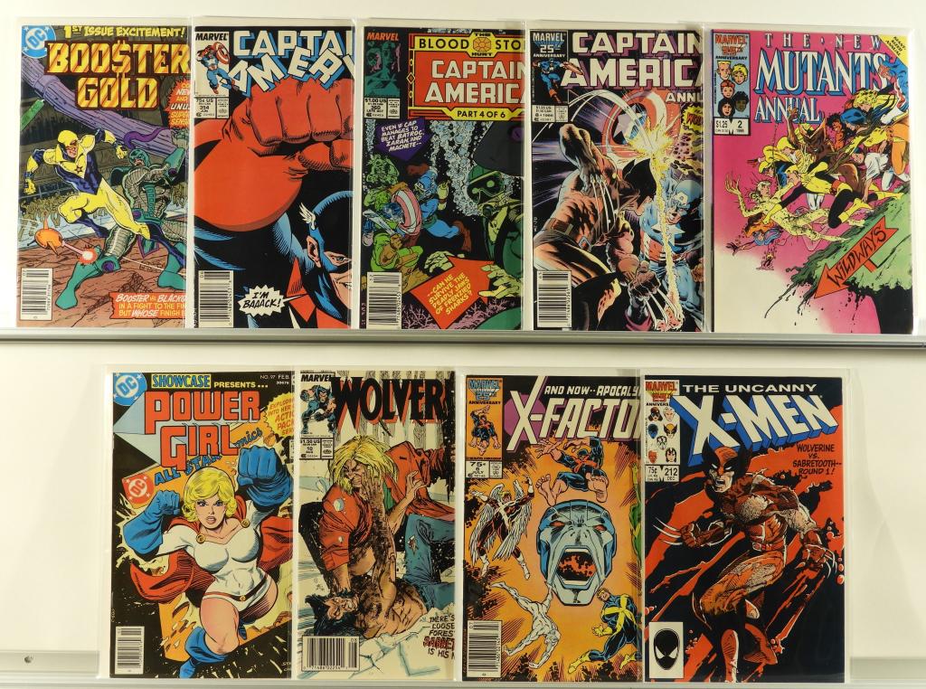 9PC DC Comics Marvel Comics Key Issue Group: United States.20th Century Group includes Booster Gold #1 (9.2+, news., 1st app. Booster Gold), Captain America #354 (8.5-9.0, news., 1st app. John Walker as U.S. Agent), Captain America #360 (8.5-9.0