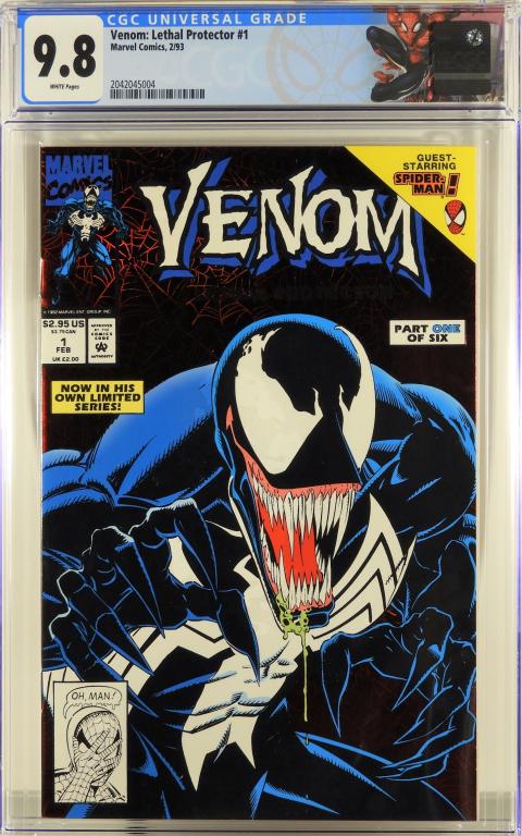 Marvel Comics Venom: Lethal Protector #1 CGC 9.8: United States.1993 Marvel Comics Venom: Lethal Protector issue 1 from February, 1993. The book featured the first Venom solo title and was graded with a special Spider-Man label. CGC 9.8 w/ White Page
