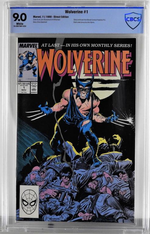 Marvel Comics Wolverine #1 CBCS 9.0: United States.1988 Marvel Comics Wolverine issue 1 from November, 1988. The book featured the continuation from Marvel Comics Presents #10 and a black cover pin-up by John Byrne. CBCS 9.0 w/ White Pag