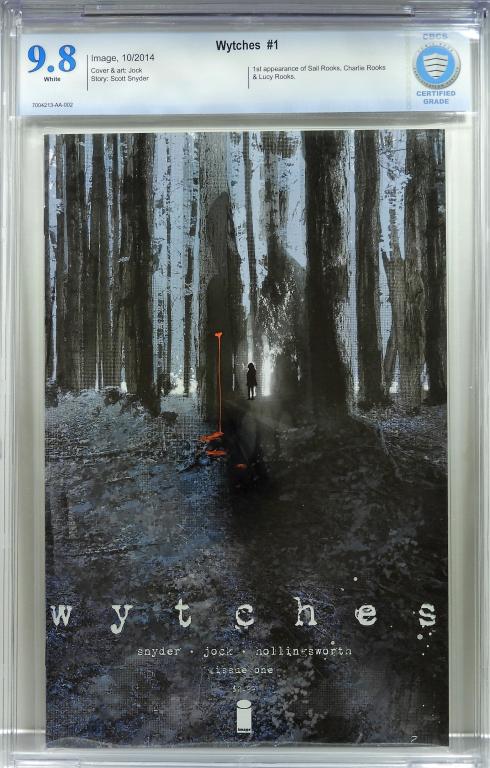 Image Comics Wytches #1 CBCS 9.8: United States.2014 Image Comics Wytches issue 1 from October, 2014. The book featured the first appearance of Sail Rooks, Charlie Rooks, and Lucy Rooks. CBCS 9.8 w/ White Pages CBCS case 13" x 8 1/4"