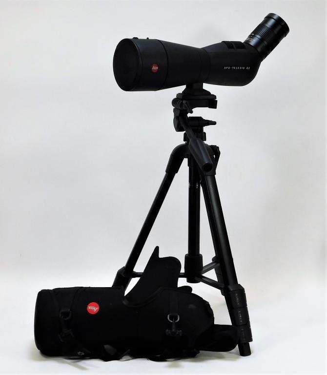 Leica APO Televid 82 Hunting Spotting Scope: Germany,21 Century Angled viewing scope coated fully in Leica's AquaDura coating for waterproof protection, made of magnesium alloy and coated in a matte black rubber coating for more durability and s