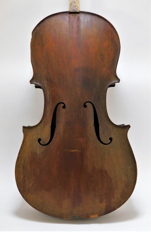 American Full Size Baroque Style Cello Instrument: United States,19th Century 4/4 size spruce top table with maple back and matching ribs with 10" center bout. Wood, metal,Body 31 1/2" t x 14" w x 5" d,Overall Length 48" Marked "A. Dean" inside body. 
