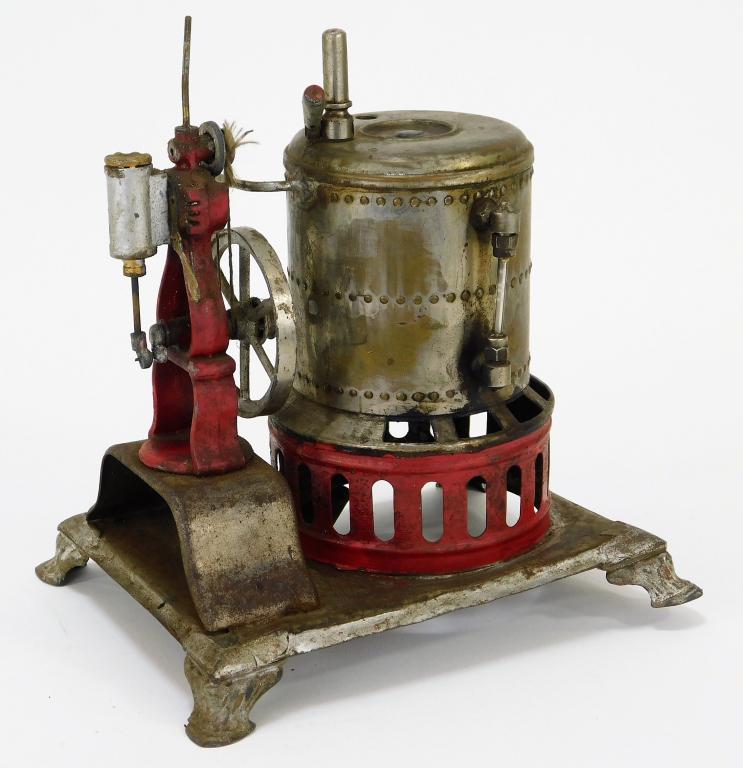 Antique Weeden No. 17 Steam Engine: United States,20th Century Vertical type engine with signs of mild oxidation throughout with minor losses to the paint on the base. Metal,7" t x 6 1/4" w x 5" d, From the collection of a North Scituat