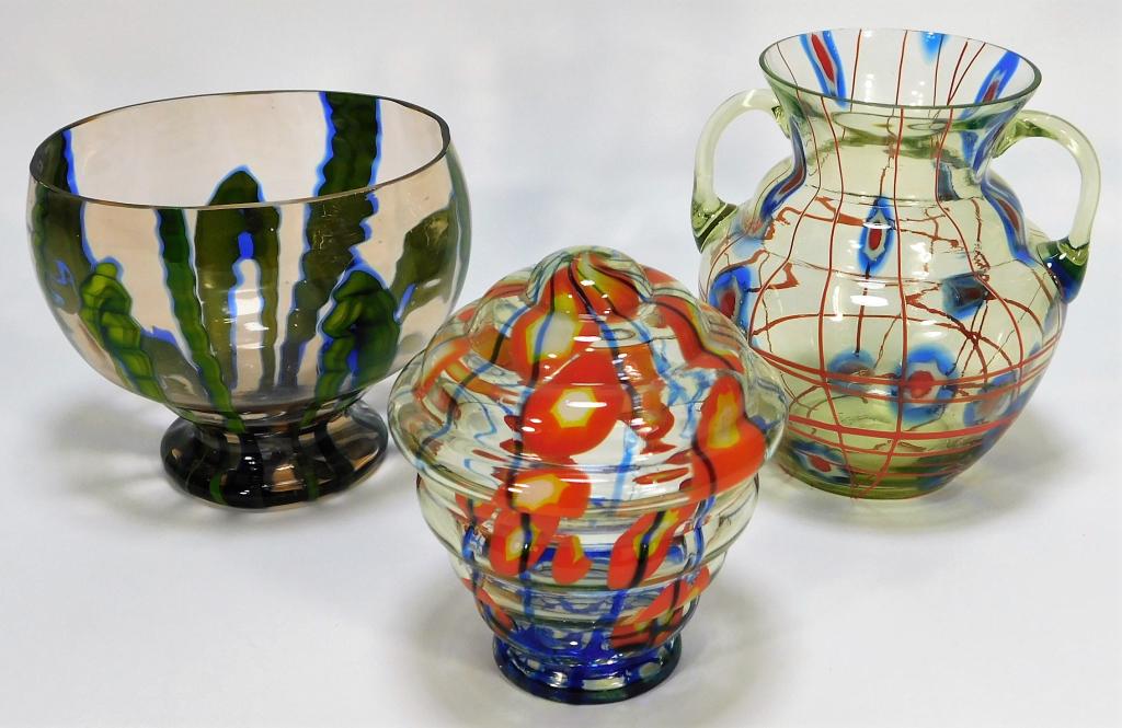 For Auction 3 Kralik Bohemian Czech Art Glass Vase Bowl Group