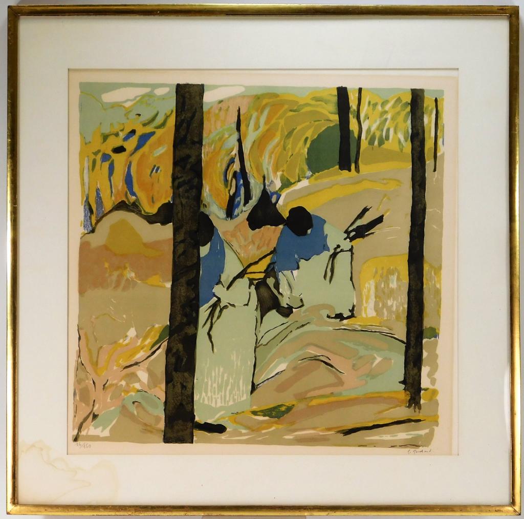 Gabriel Godard The Gatherer Lithograph: France, United States,b.1933 La Ramasseur, edition 14 of 150. Lithograph on paper,Impression area 20 1/2" x 20 3/4",Frame 29 1/4" x 29 3/4" Signed "G. Godard" in pencil under right corner of image, la
