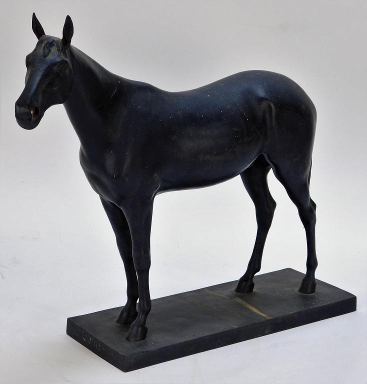 Franz Richter Arabian Stallion Bronze Statue: Germany,1921-2016 Naturalistic animalier model of a horse standing proudly while glancing to the side. Bronze,12" t x 14" w x 4" d, Signed "F. Richter" lower left corner on base. From the collection o
