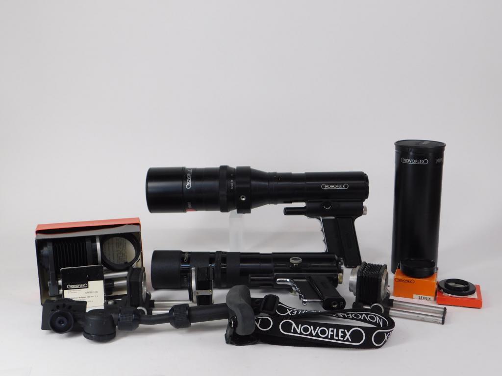 Group of Novaflex Accessories: Group of Novaflex accessories. Includes 2 Novoflex Follow Focus pistol grips, 3 bellows attachments, adapters, and more as shown.