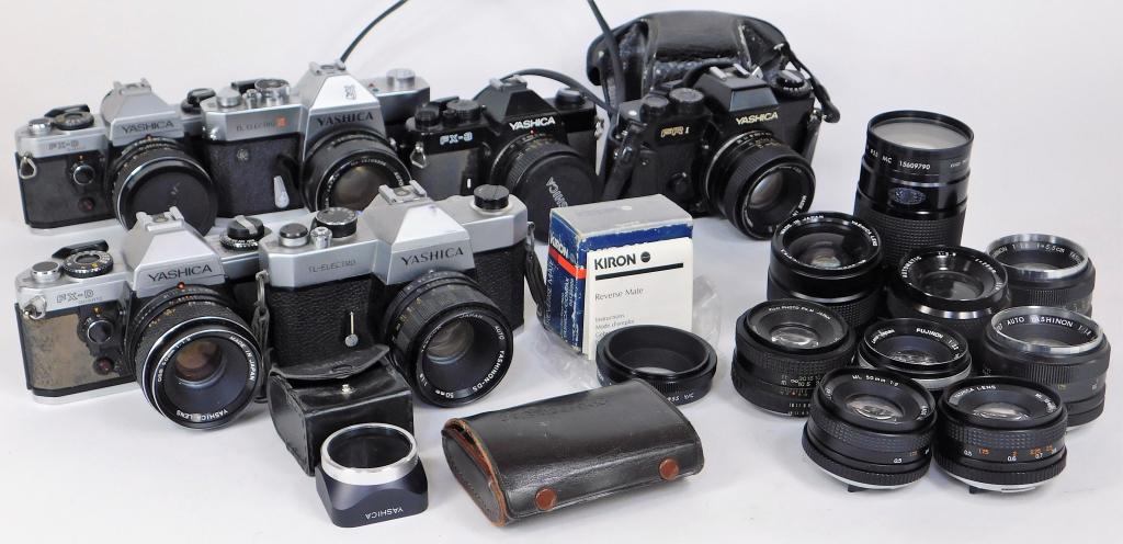 Group Of 6 Yashica 35mm Cameras And Lenses