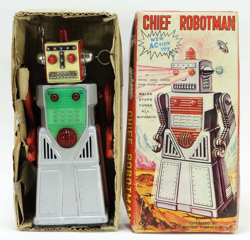 Japanese Yoshiya Chief Robotman Battery Op Tin Toy (1 of 8)