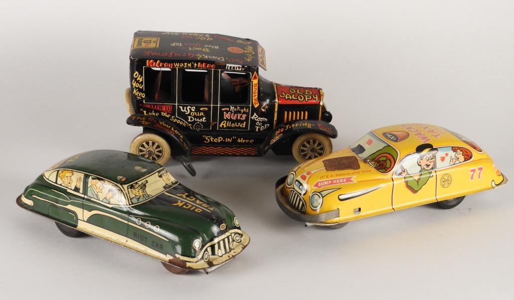 3PC Marx Tin Friction Dick Tracy Taxi Jalopy Toys (1 of 6)