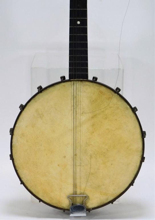 Elton Four String Banjo: United States,20th Century Fine long neck banjo without resonator back. Overall 33 1/8" x 11 1/4",, Wood, metal Marked "Bacon" on tailpiece. From the collection of a Warwick, Rhode Island gentleman.