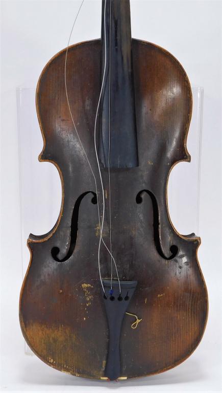 Full Size Violin with M & W Case: United States,Late 19th- Early 20th Century Fine violin with stunning striped maple back and 4 1/2" center bout. Case 4 1/2" t x 9" w x 31" d Overall 23 1/8" x 7 3/4",Body 14" x 7 3/4", Wood Case mark