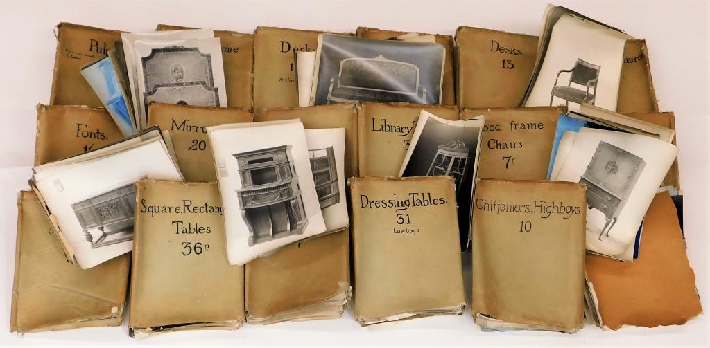 Irving Casson A. H. Davenport Reference Material: New York, Boston,Late 19th- Early 20th Century Includes a large collection of reference images for six categories of furniture including mirrors, wood frame chairs, desks, highboys, and more. Each bin