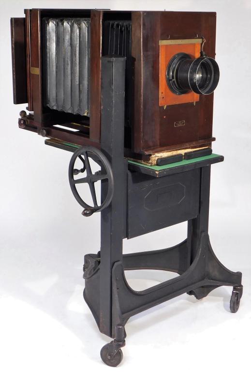 Century No. 8a Studio 8x10 Heliar 10" Lens: Century No. 8a Studio 8x10 Camera with Century Master Studio Stand. Voigtländer Heliar No. 8 19 inch f/4.5 lens. Sliding carriage 5x7 back, stiff bellows. Focus and tilt smooth. Camera approximately