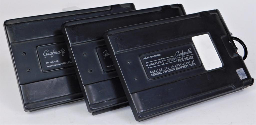 Lot of 3 Graflex Grafmatic 4x5" Film Holders: Lot of 3 Graflex Grafmatic 4x5" film holders.