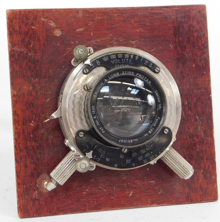 B&L Zeiss 8x10 Protar Series VII 13-3/4" Lens: Bausch and Lomb Zeiss 8x10 Protar No. 4 Series VII 13-3/4 inch lens in Bausch & Lomb Volute Shutter, circa 1900.