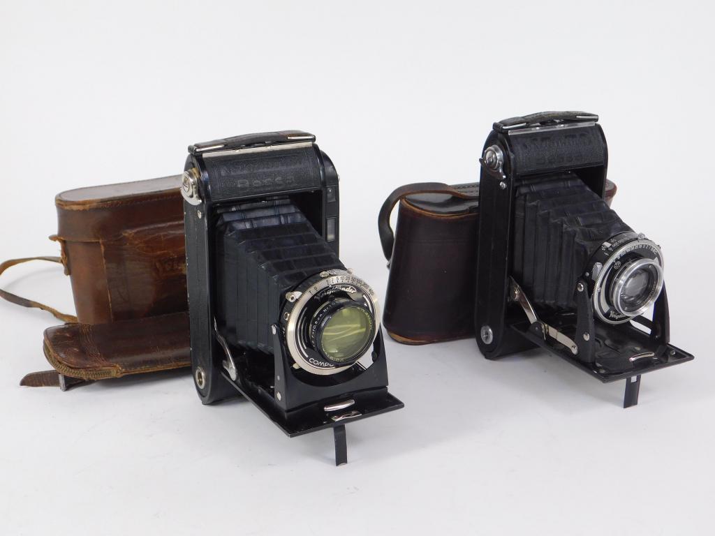 Lot of 2 Voigtländer Bessa Folding Cameras #1: Lot of 2 Voigtländer Bessa folding cameras. Includes Bessa (Voigtar 110mm f/4.5) and Bessa RF. Includes leather cases.